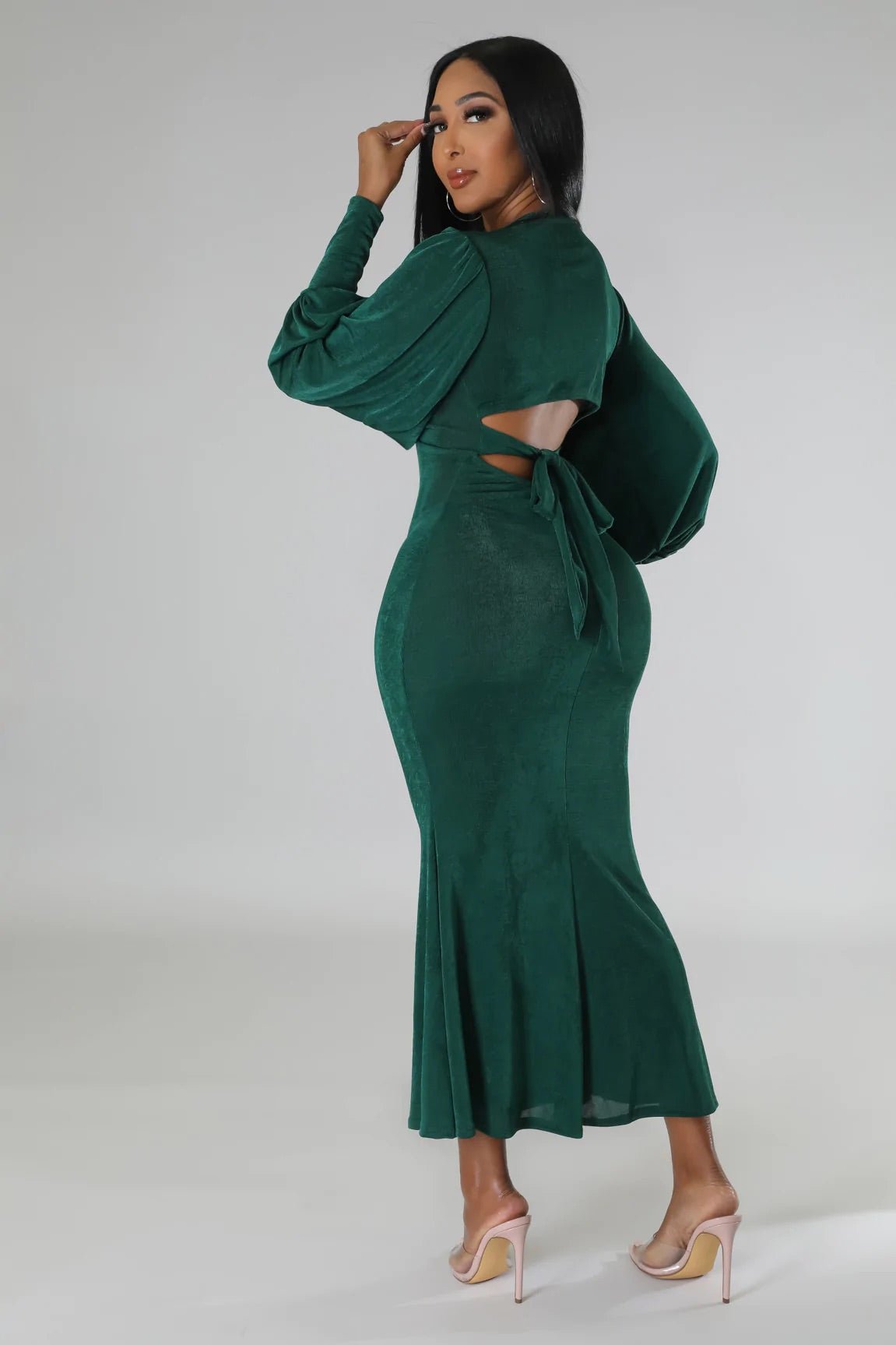Lexa Long Sleeve Midi Dress Hunter Green - Ali’s Couture