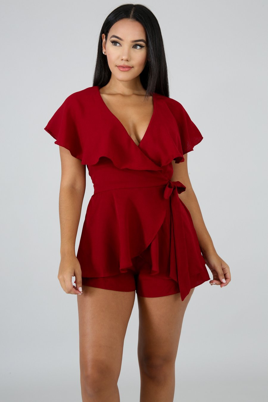 Lilly Wrap Romper Burgundy - Ali’s Couture