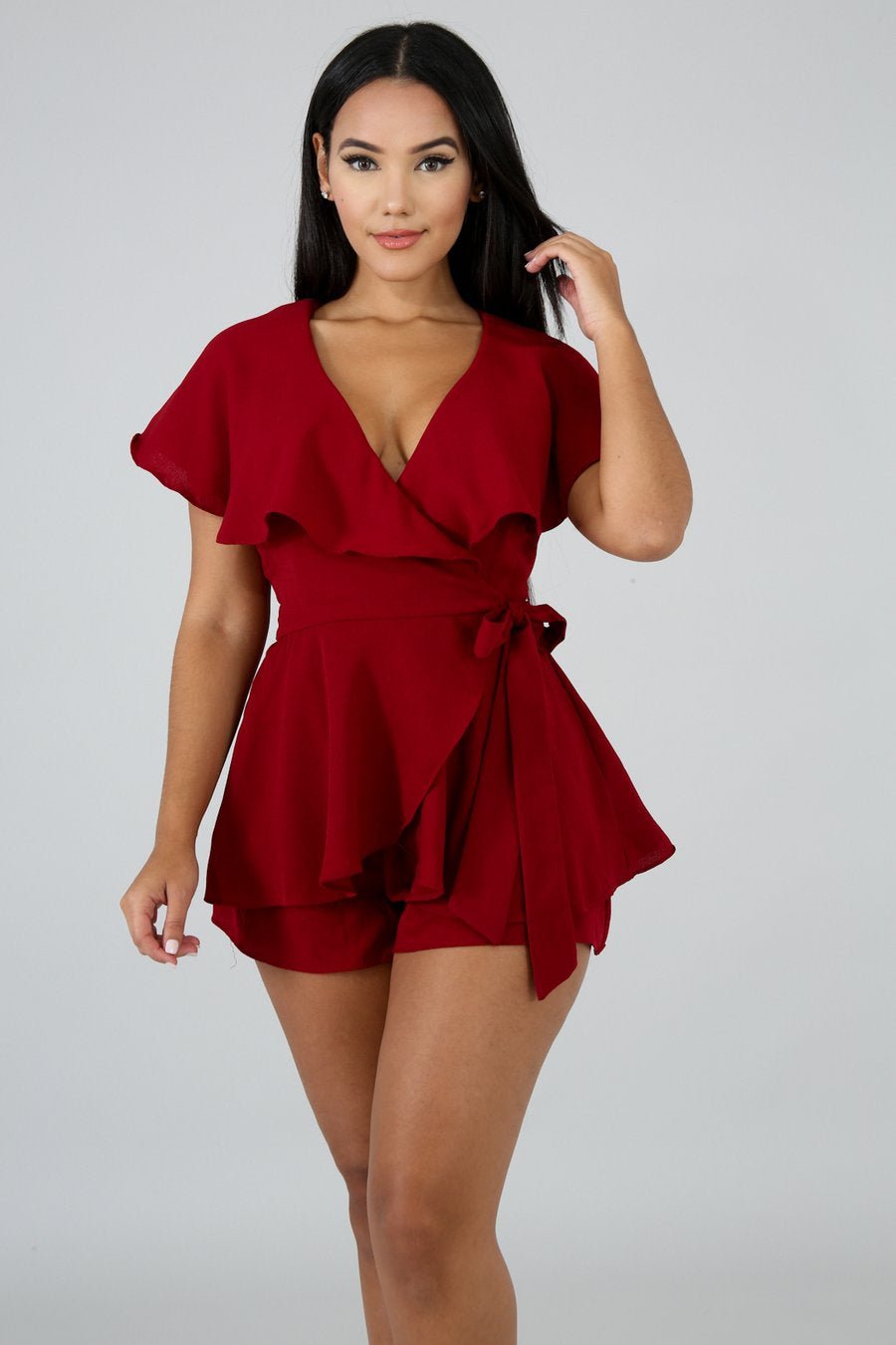 Lilly Wrap Romper Burgundy - Ali’s Couture