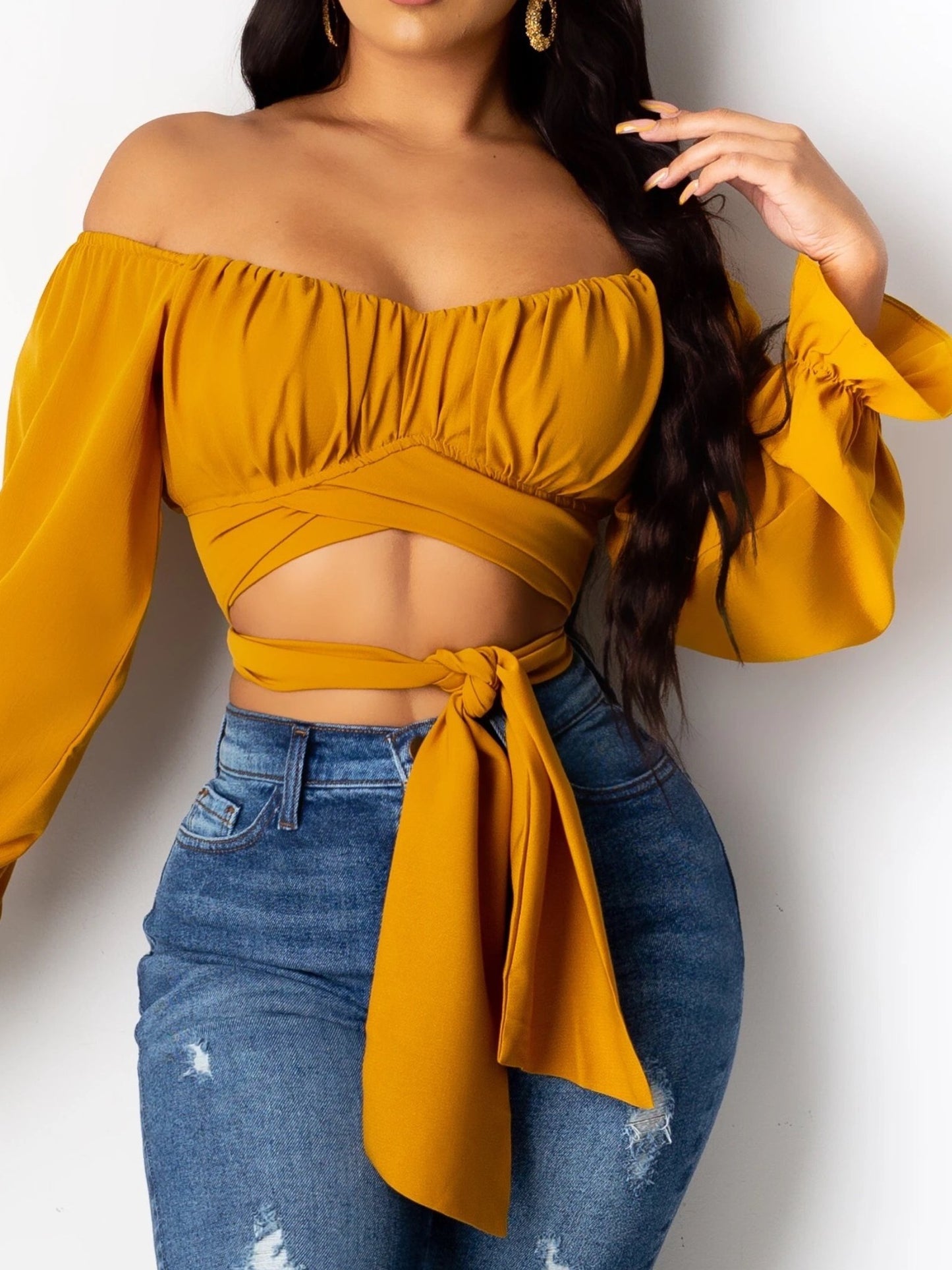 Lola Long Sleeve Crop Top Mustard - Ali’s Couture