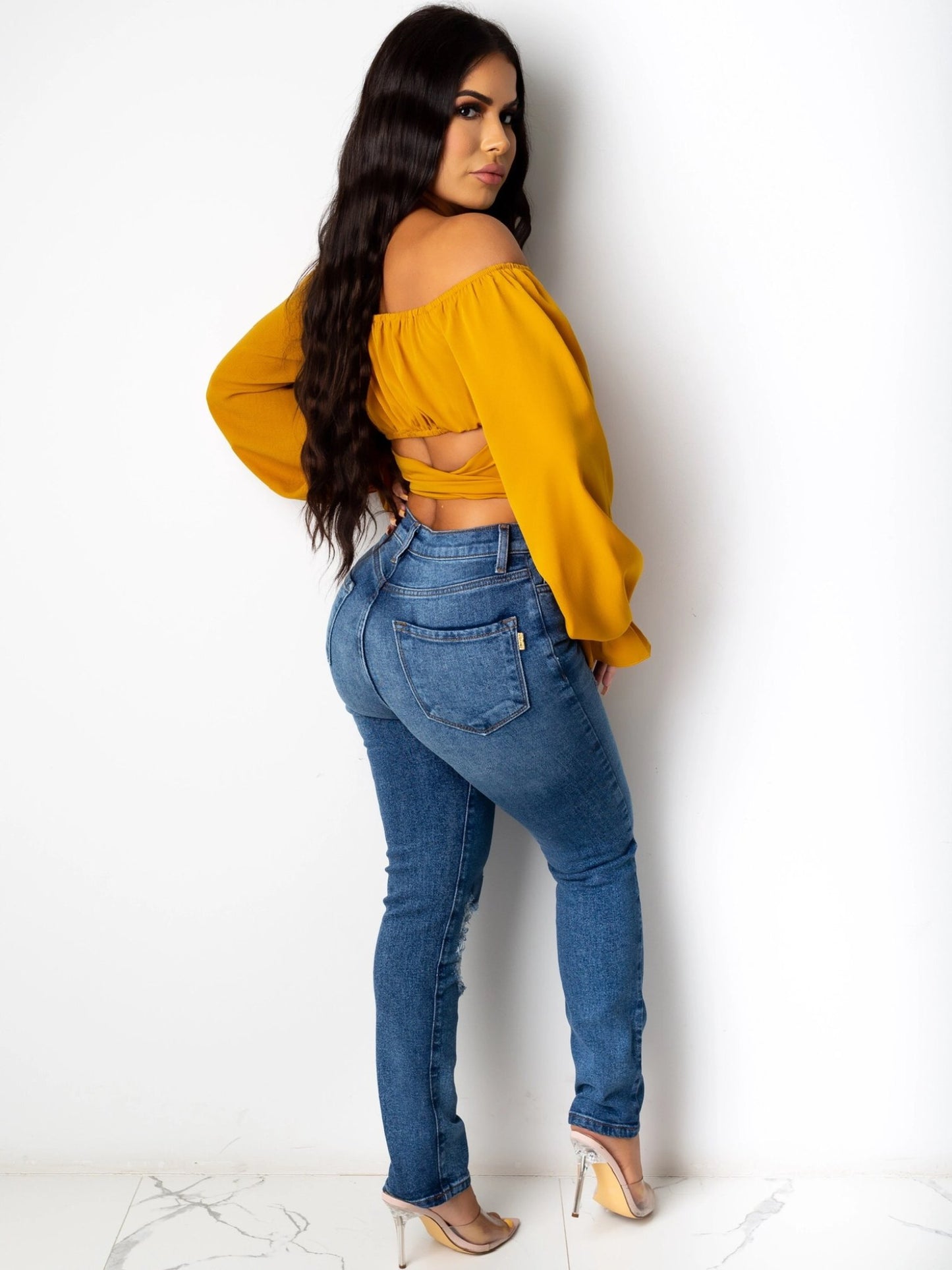 Lola Long Sleeve Crop Top Mustard - Ali’s Couture