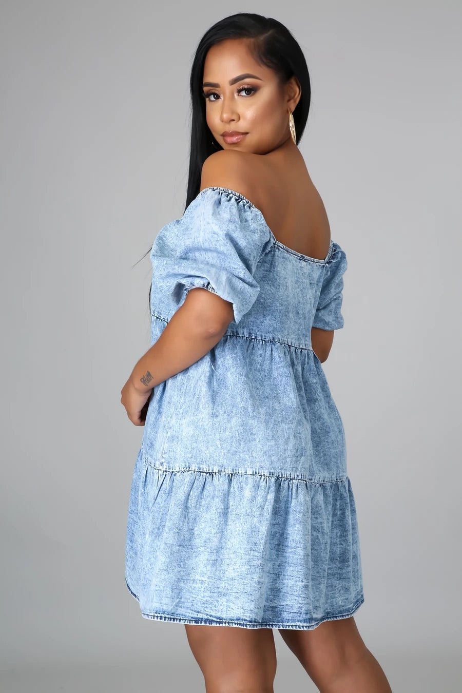 Lolita Off The Shoulder Tiered Denim Mini Dress - Ali’s Couture
