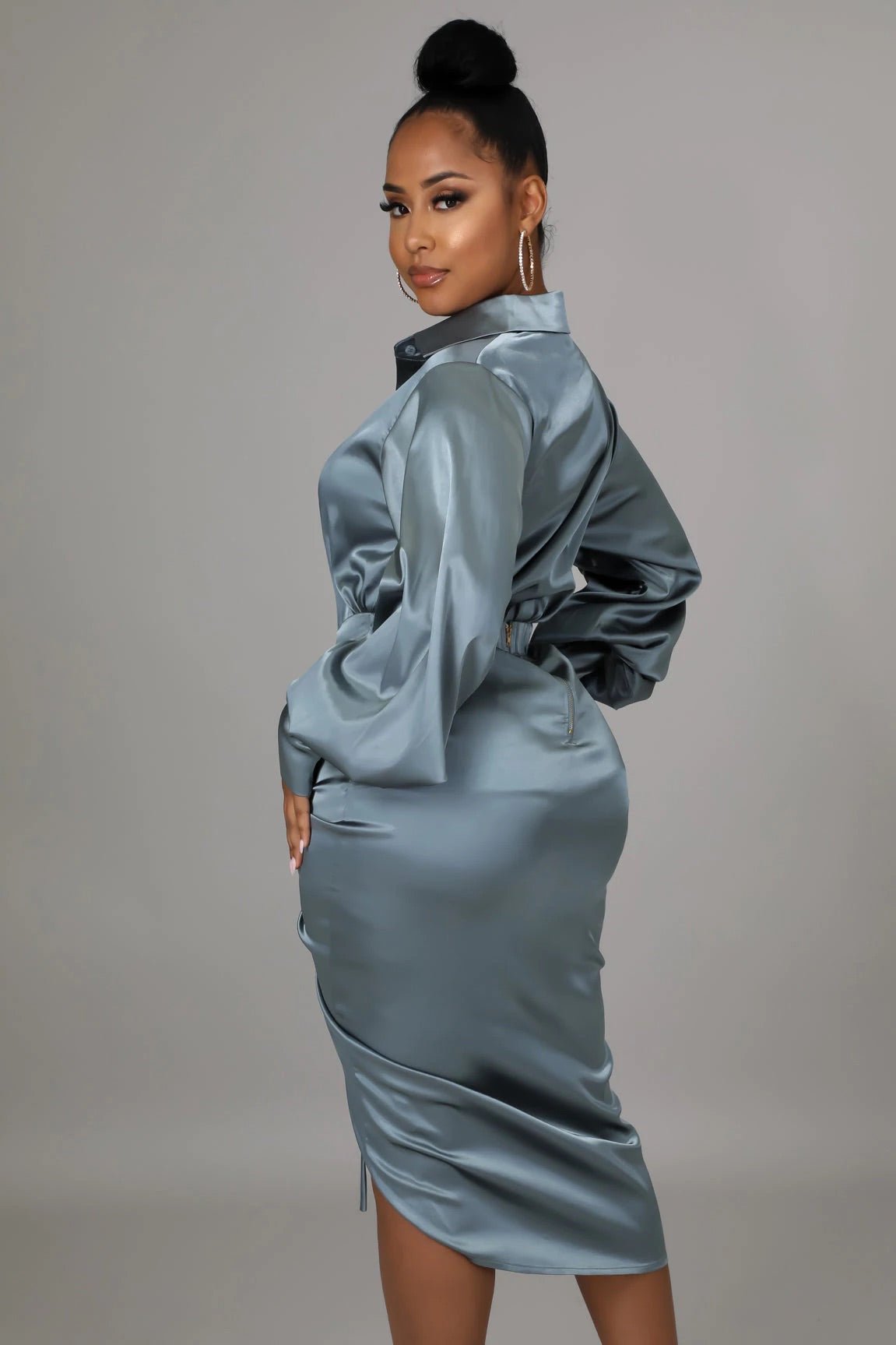 Lotus Satin Skirt Set Sage - Ali’s Couture