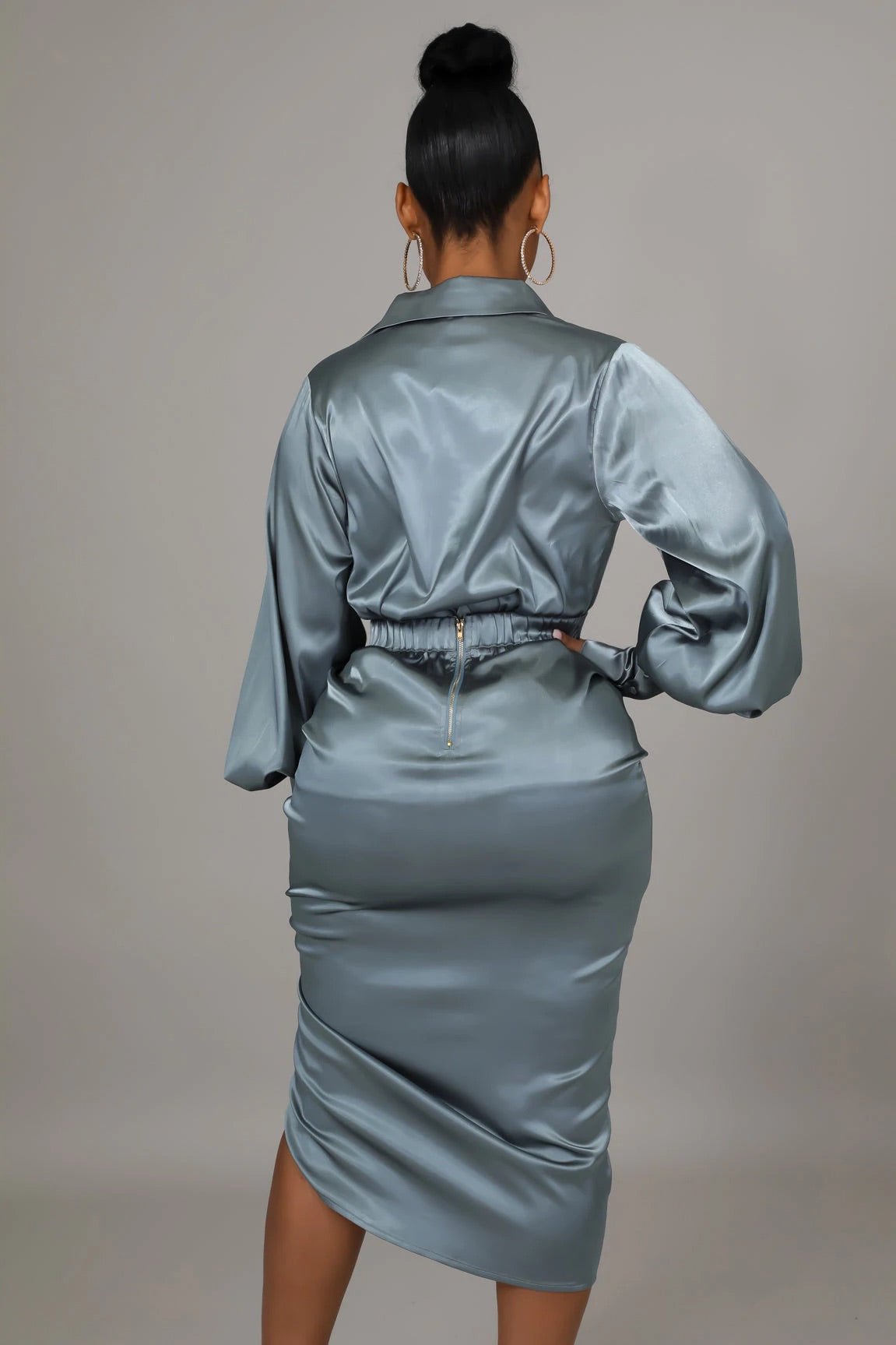 Lotus Satin Skirt Set Sage - Ali’s Couture
