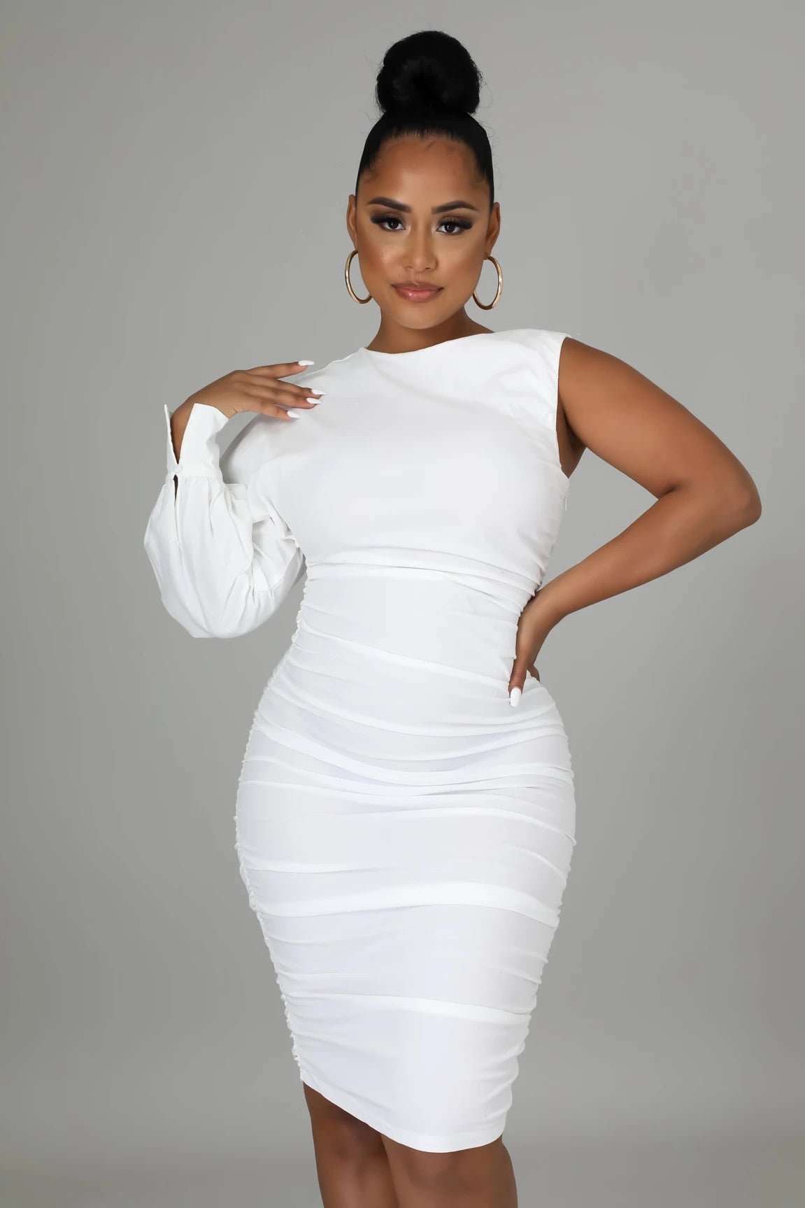 Lover In You One Sleeve Midi Dress White - Ali’s Couture