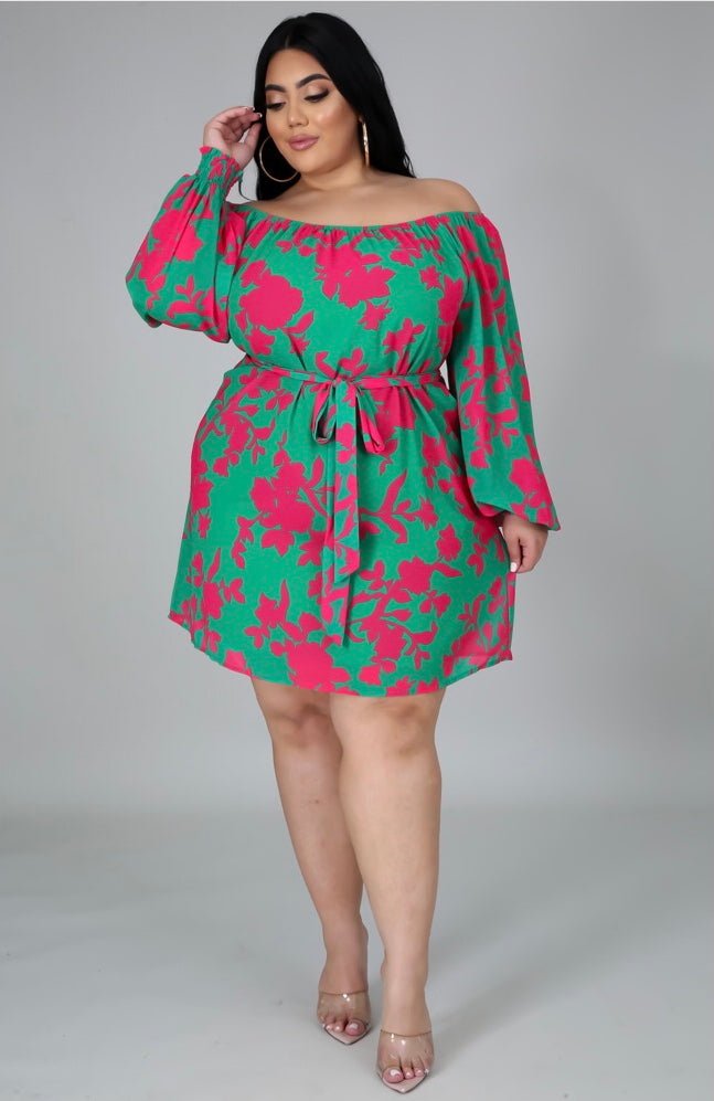 Luau Floral Mini Dress Green Curvy | Alis Couture, 2X Luau Floral Mini Dress Green Curvy | Alis Couture, 2X
