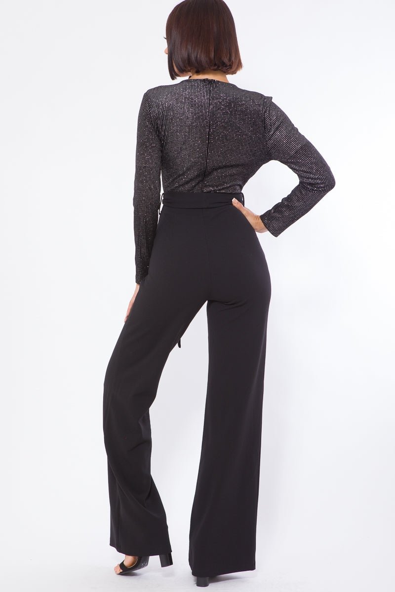 Lucia Two Tone Shimmer Jumpsuit Black - Ali’s Couture