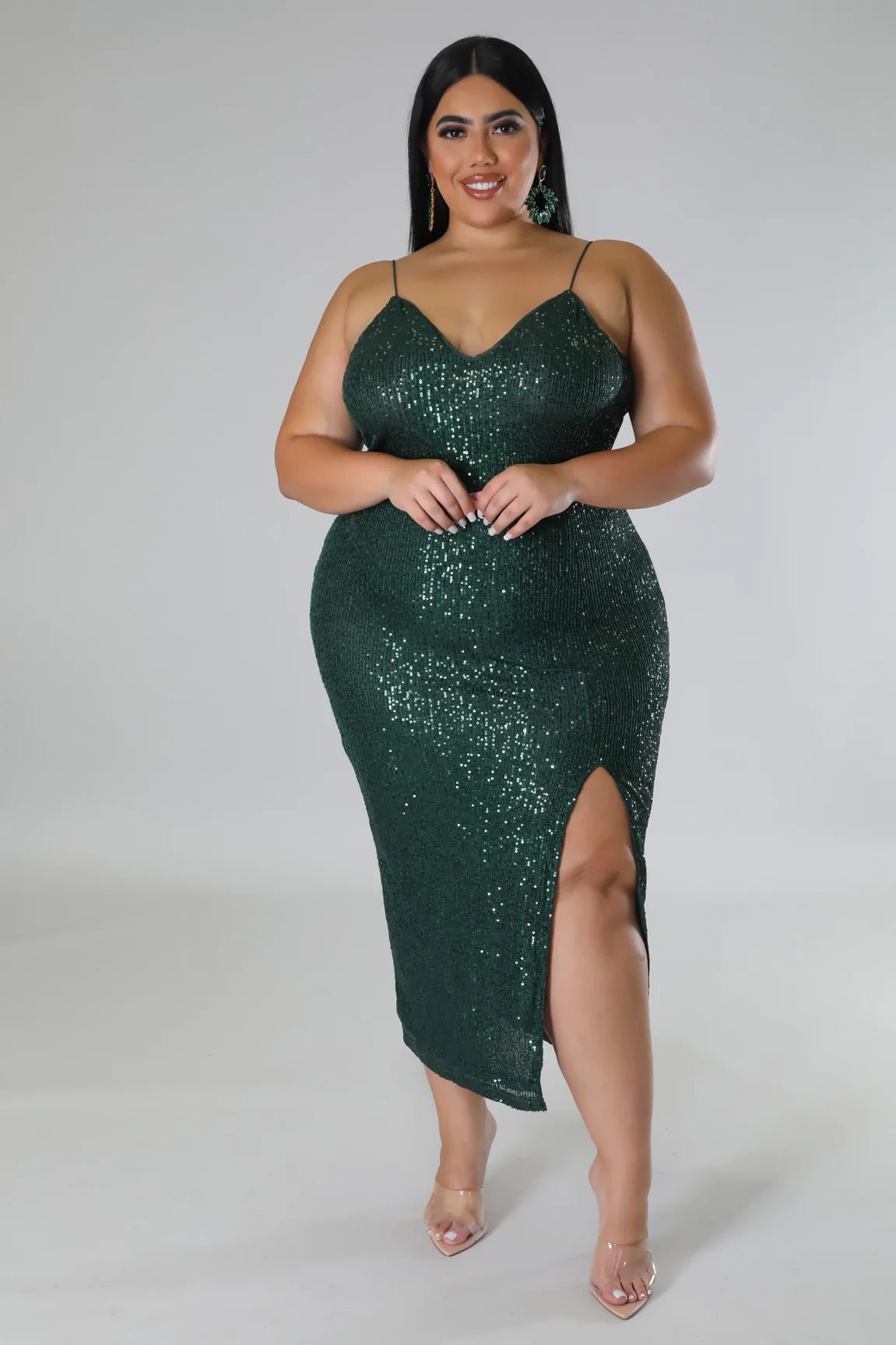 Luminous Sequin Midi Dress Hunter Green (Curvy) - Ali’s Couture