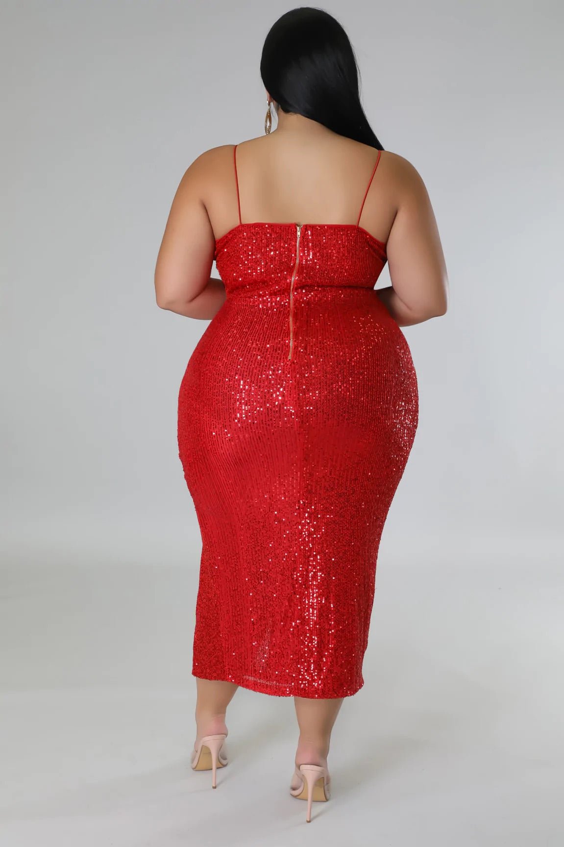 Luminous Sequin Midi Dress Red (Curvy) - Ali’s Couture