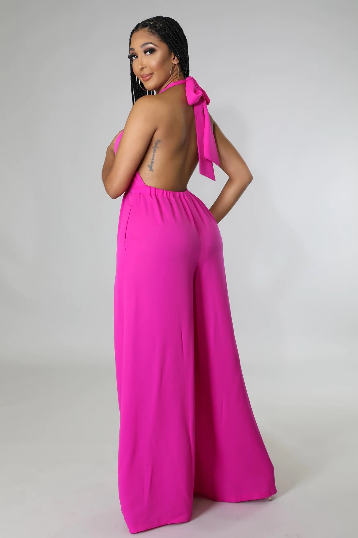 Luvy Wide Leg Halter Jumpsuit Fuchsia - Ali’s Couture