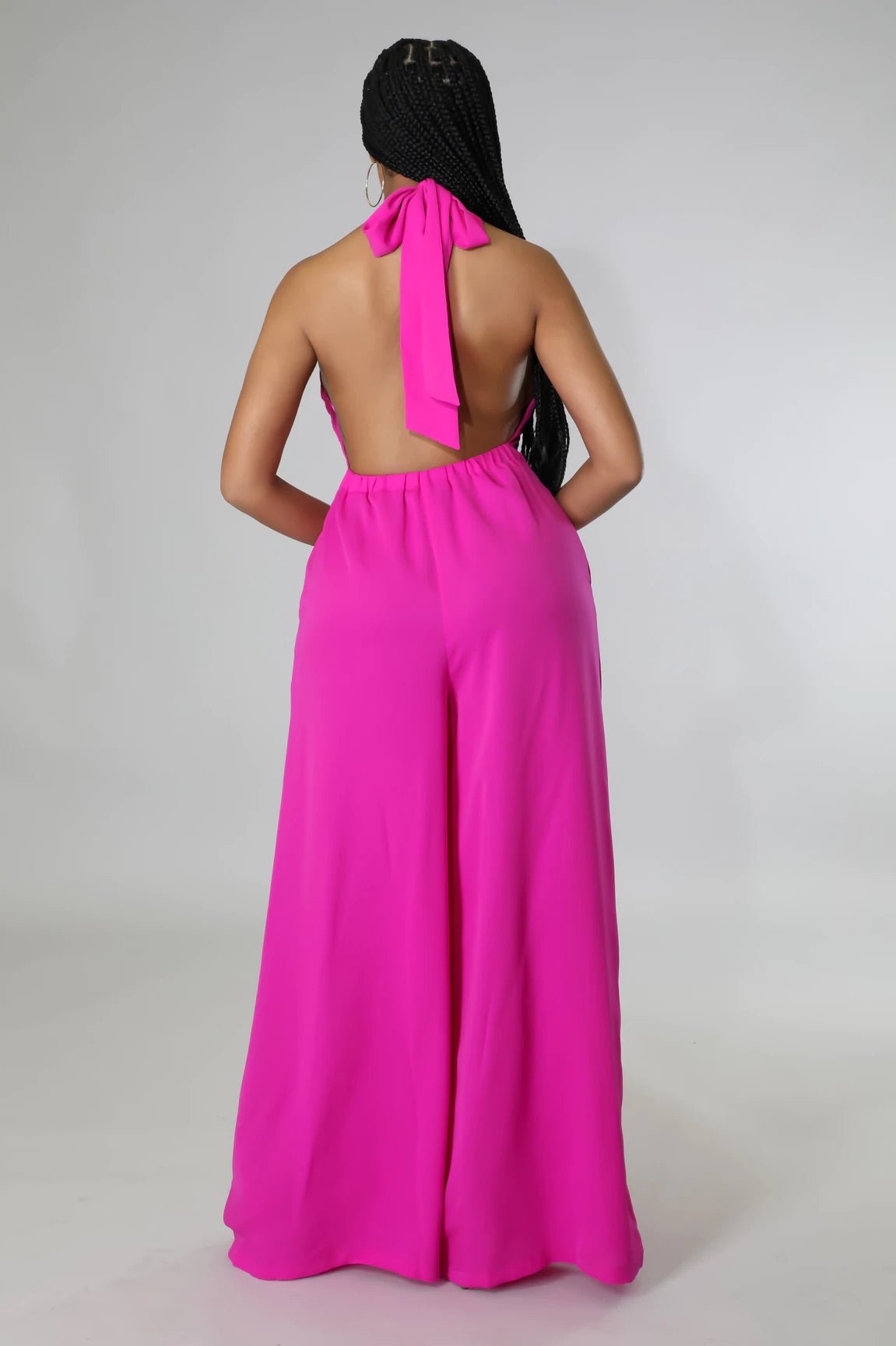 Luvy Wide Leg Halter Jumpsuit Fuchsia - Ali’s Couture