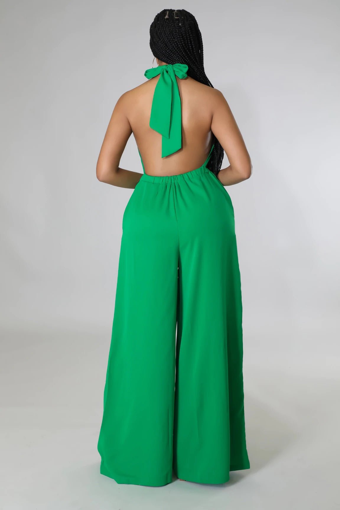 Luvy Wide Leg Halter Jumpsuit Kelly Green - Ali’s Couture