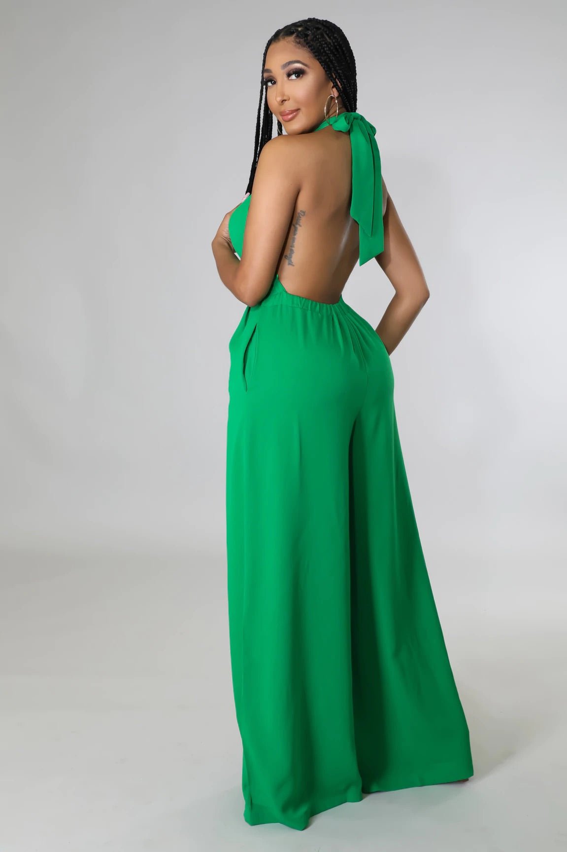 Luvy Wide Leg Halter Jumpsuit Kelly Green - Ali’s Couture