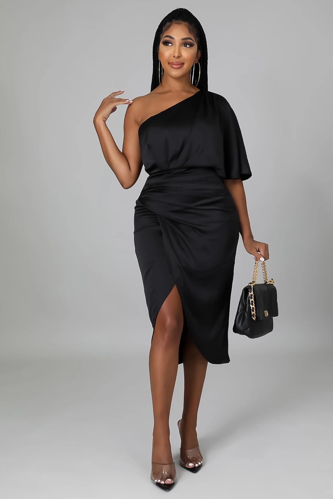 black satin midi dress plus size Plus Size Black Satin Bridesmaid Dresses