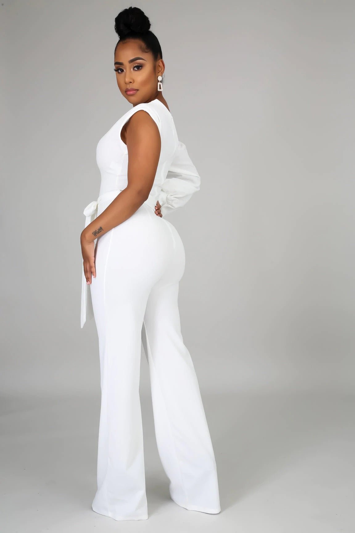 Midnight In Paris One Shoulder Jumpsuit Off White - Ali’s Couture
