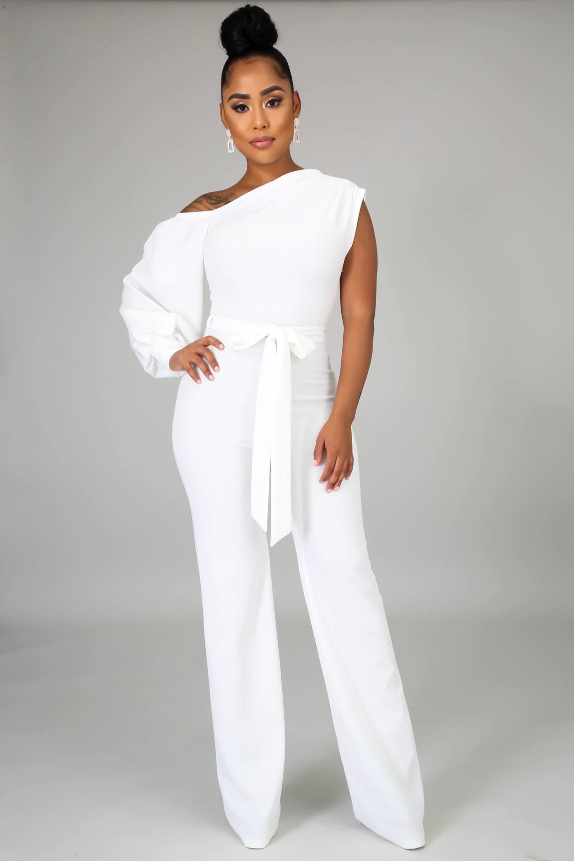 Midnight In Paris One Shoulder Jumpsuit Off White - Ali’s Couture