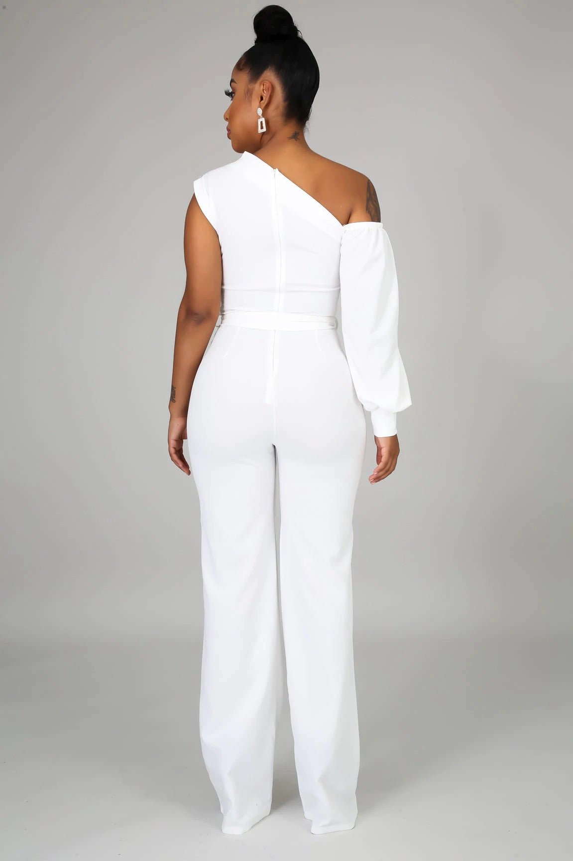 Midnight In Paris One Shoulder Jumpsuit Off White - Ali’s Couture