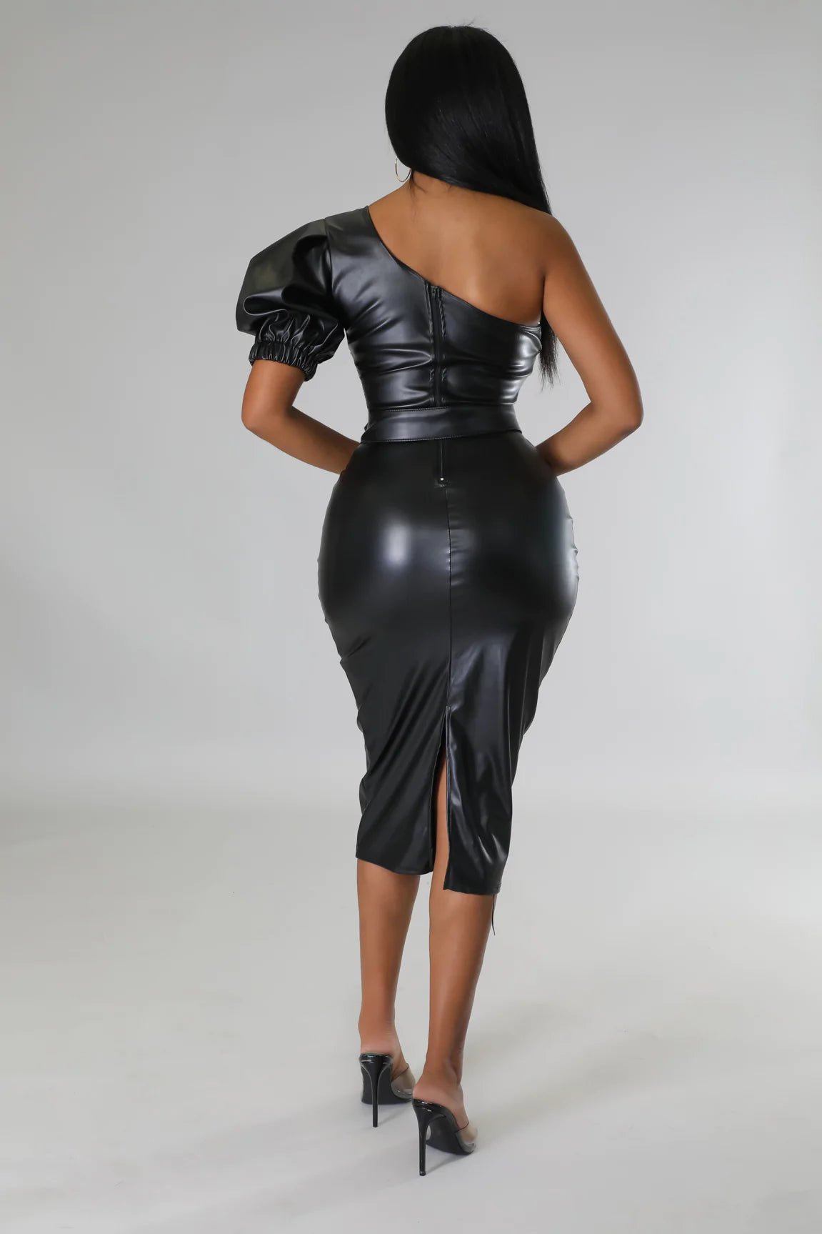 Mikaela Faux Leather Midi Dress Black - Ali’s Couture