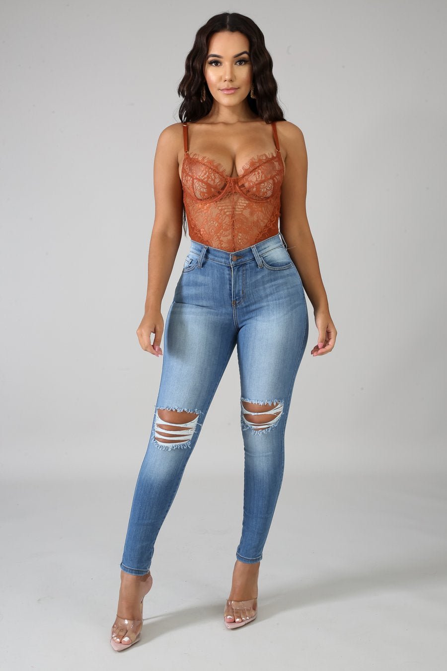 Must Have Distressed Skinny Jeans Medium Wash - Ali’s Couture