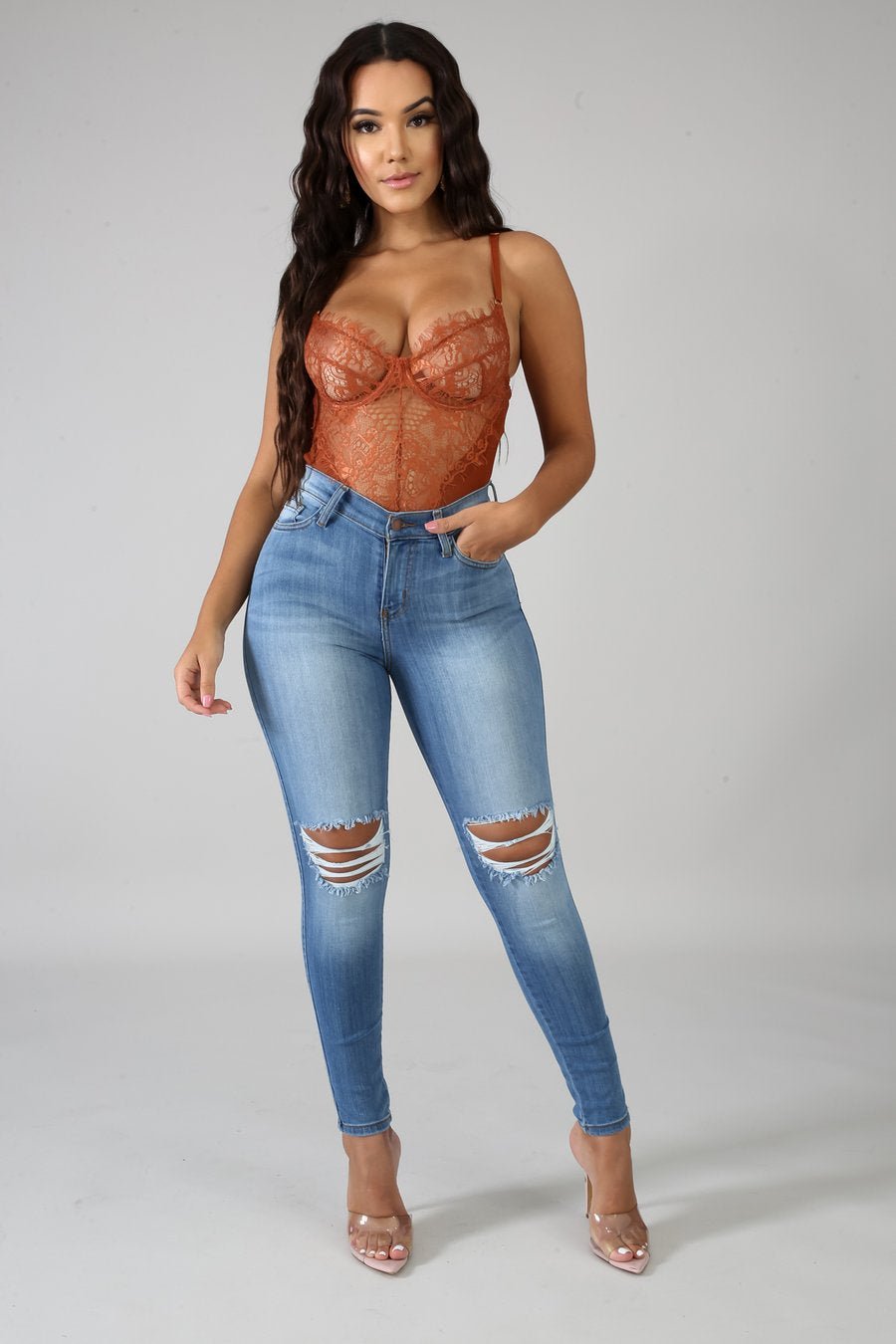Must Have Distressed Skinny Jeans Medium Wash - Ali’s Couture