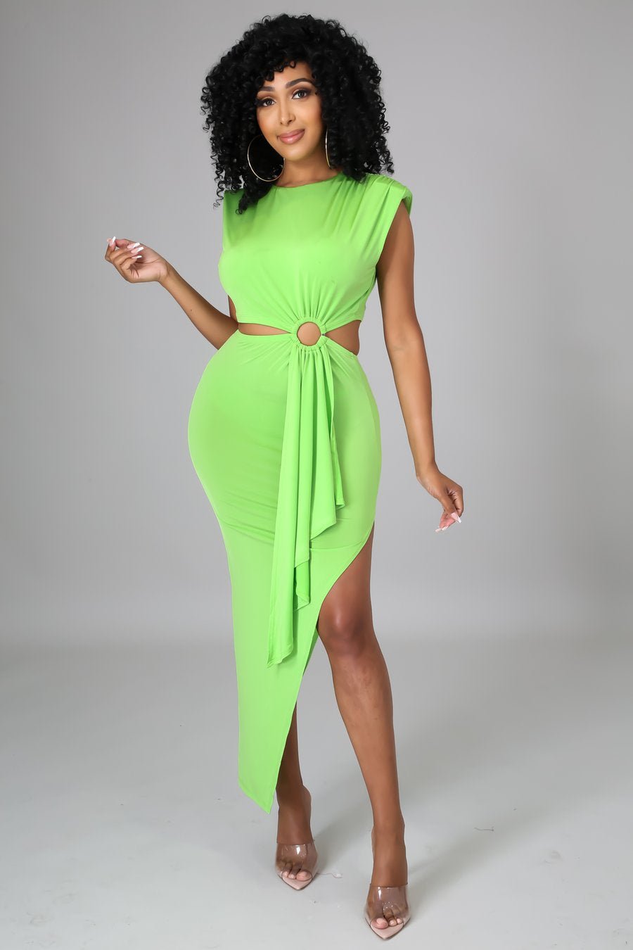 Naomi Cutout Midi Dress Lime Green - FINAL SALE - Ali’s Couture