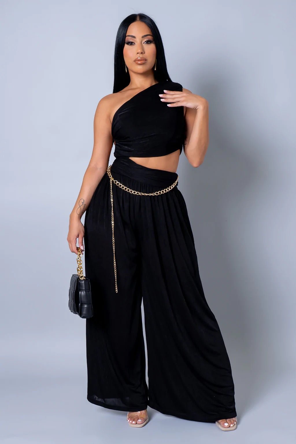 Next Level One Shoulder Cutout Jumpsuit Black - Ali’s Couture