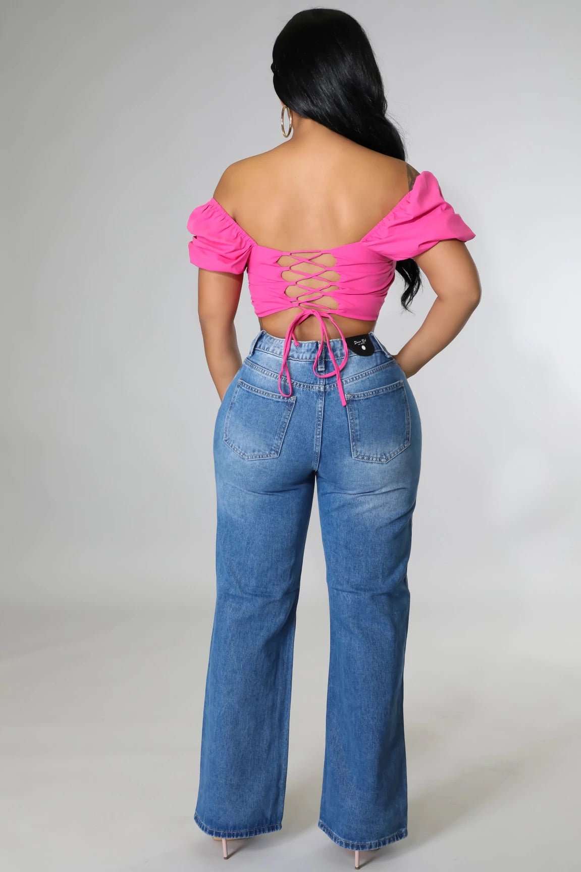 Offset Wide Leg Distressed Jeans Medium Wash - FINAL SALE - Ali’s Couture