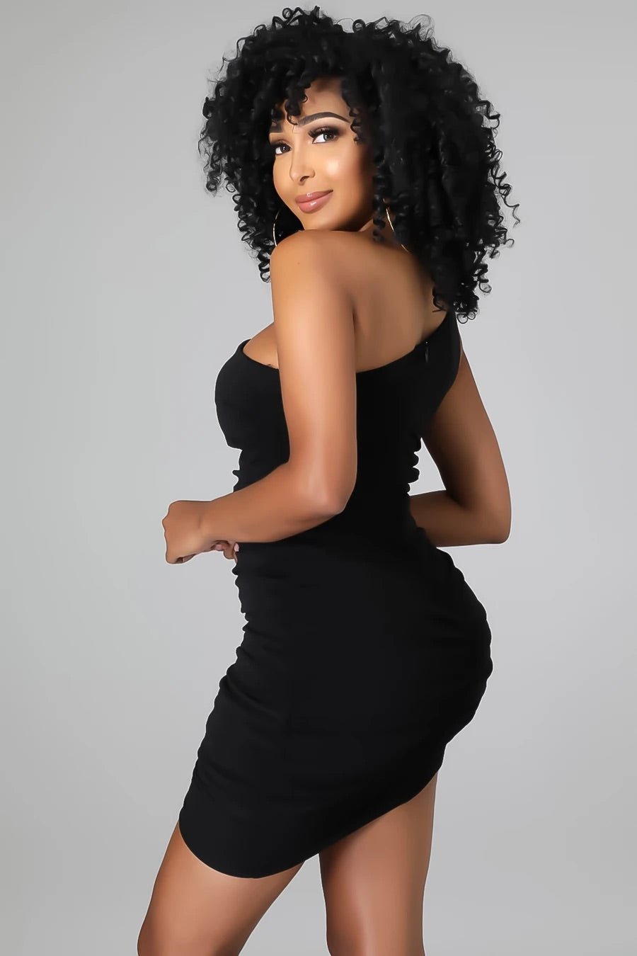 Pour It Up One Shoulder Mini Dress Black - Ali’s Couture