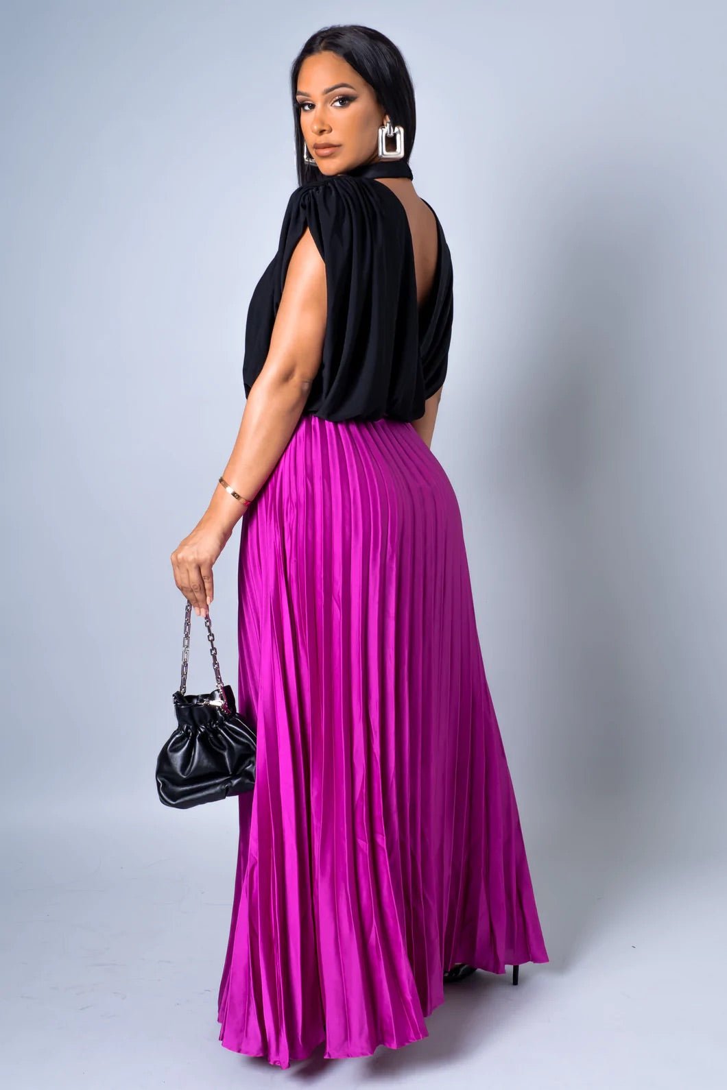 Presley Satin Pleated Skirt Magenta - Ali’s Couture
