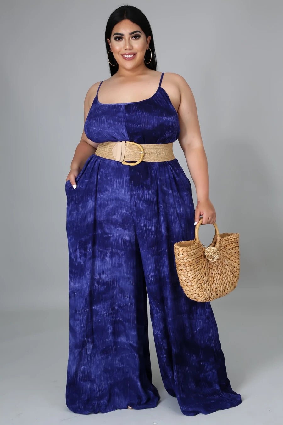 Rave Tie Dye Jumpsuit Navy Blue (Curvy) - Ali’s Couture