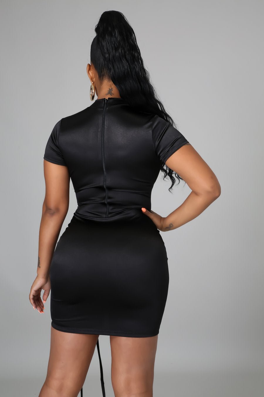 Sade Ruched Satin Mini Dress Black - Ali’s Couture