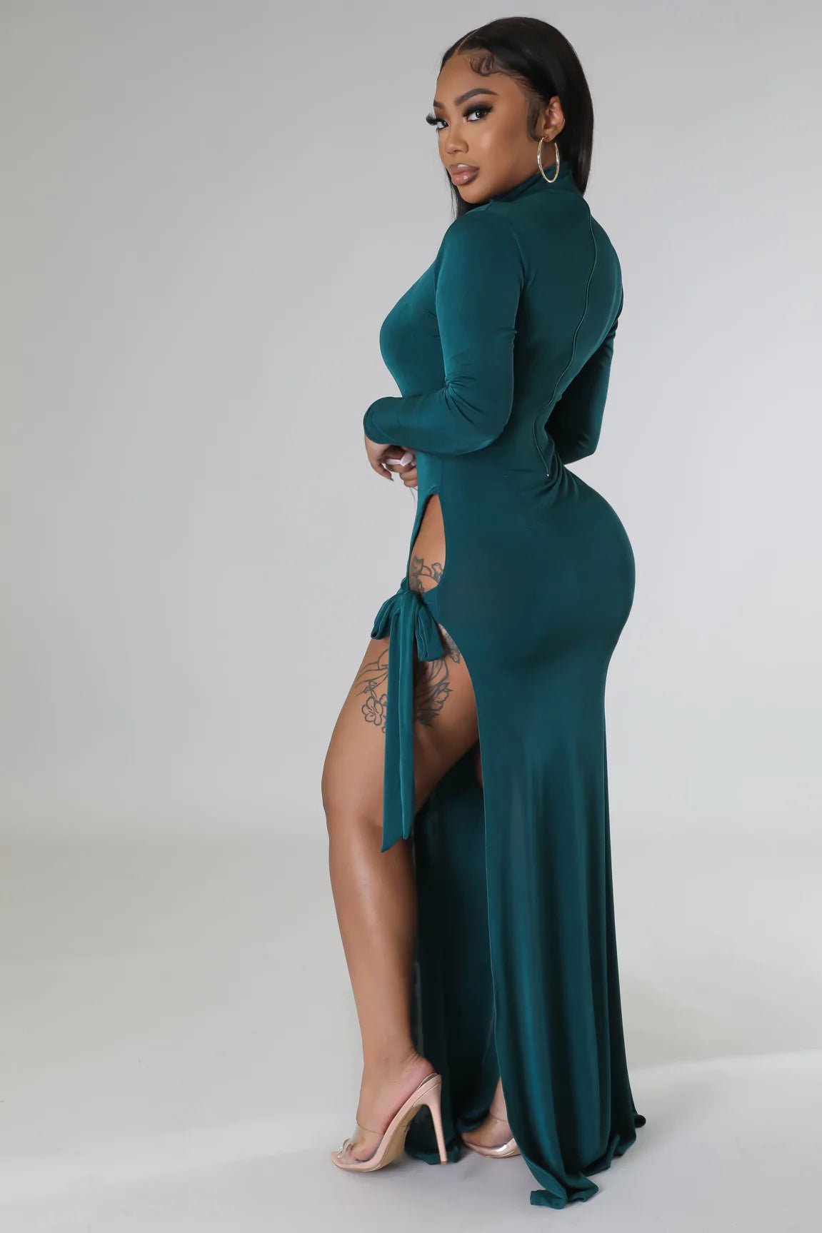 Serena High Slit Maxi Dress Hunter Green - Ali’s Couture