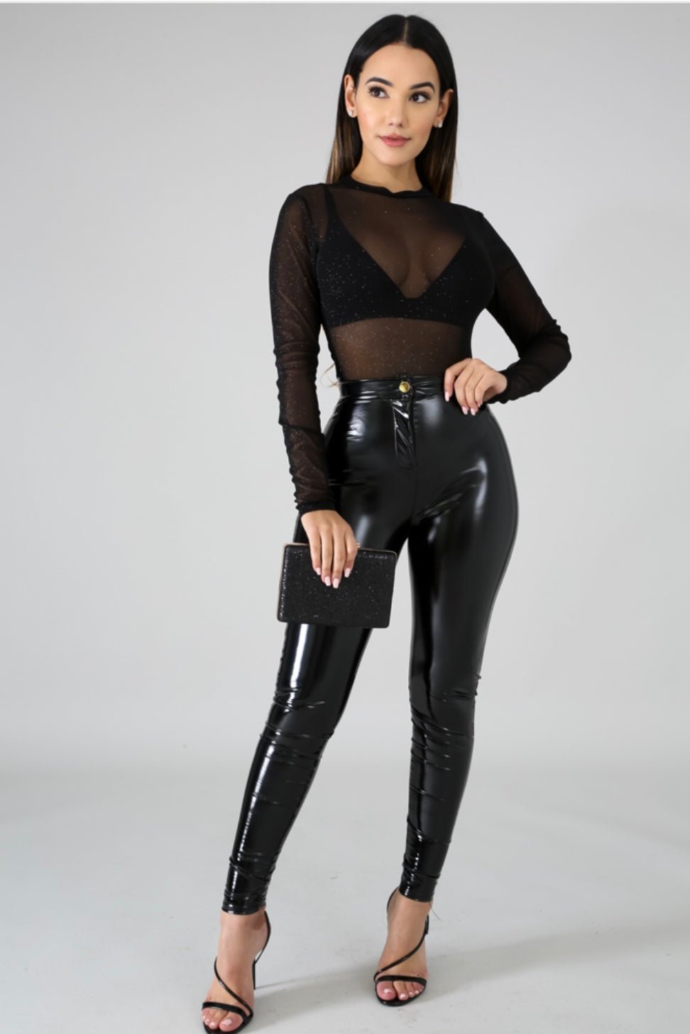 Shimmer Sheer Black Bodysuit - Ali’s Couture