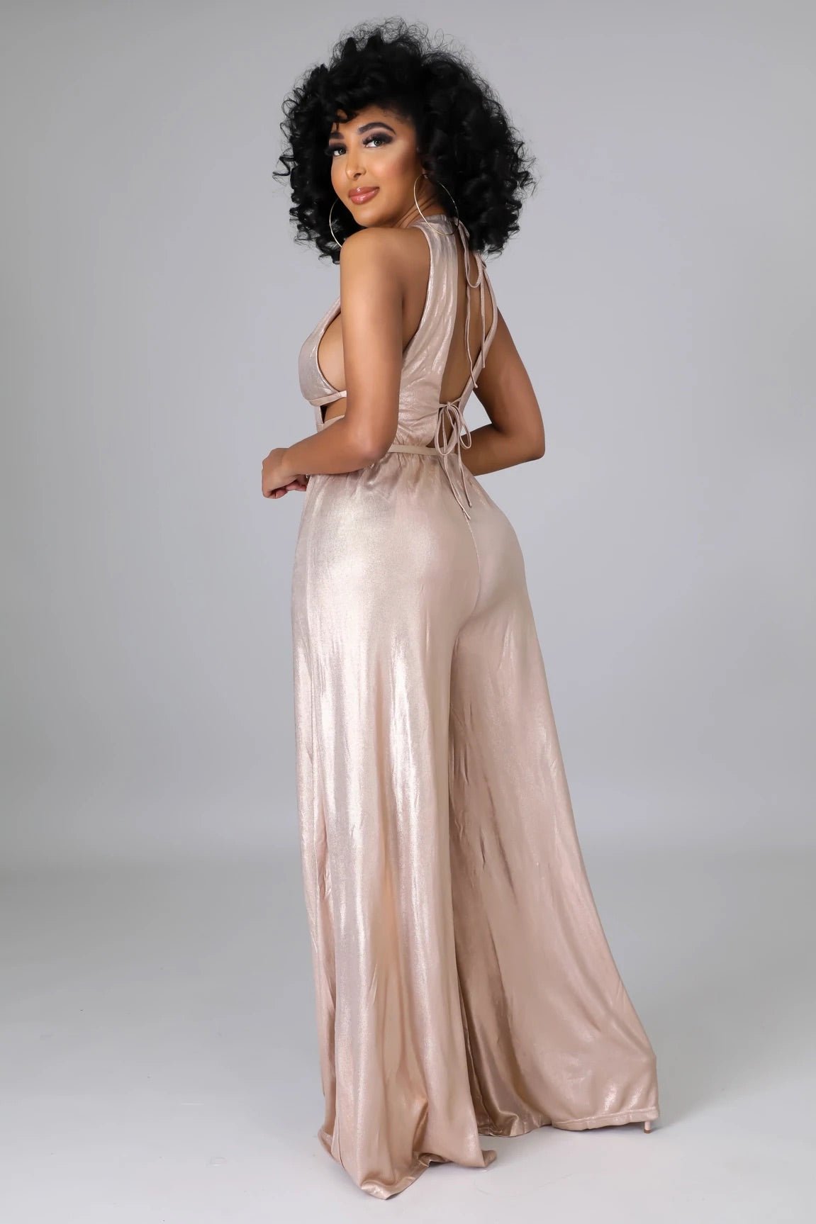 Shining Star Wide Leg Cutout Jumpsuit Rose Gold - Ali’s Couture