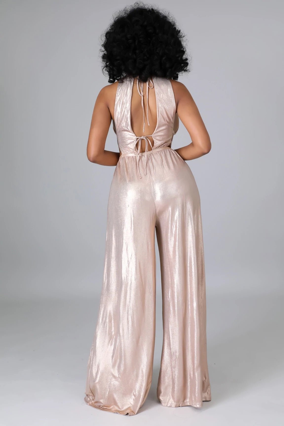 Shining Star Wide Leg Cutout Jumpsuit Rose Gold - Ali’s Couture