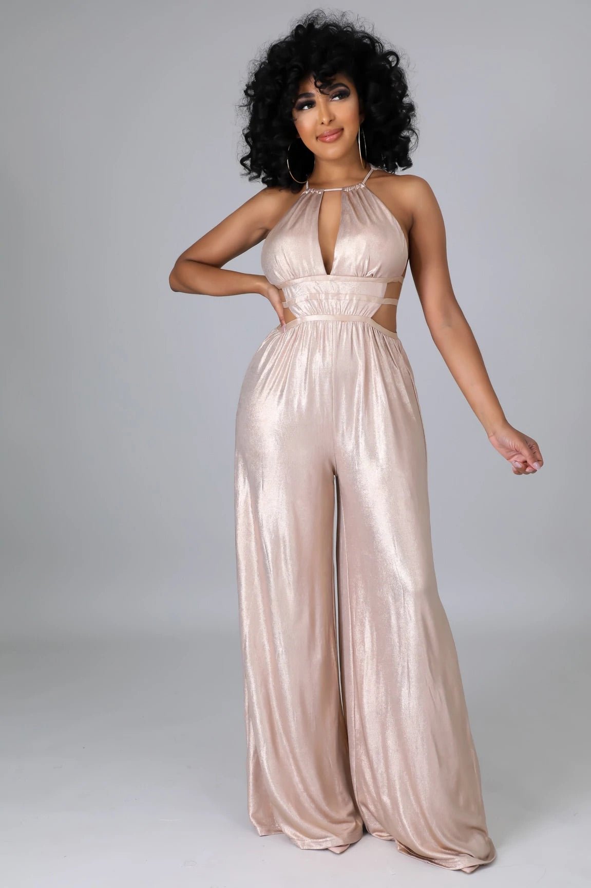 Shining Star Wide Leg Cutout Jumpsuit Rose Gold - Ali’s Couture