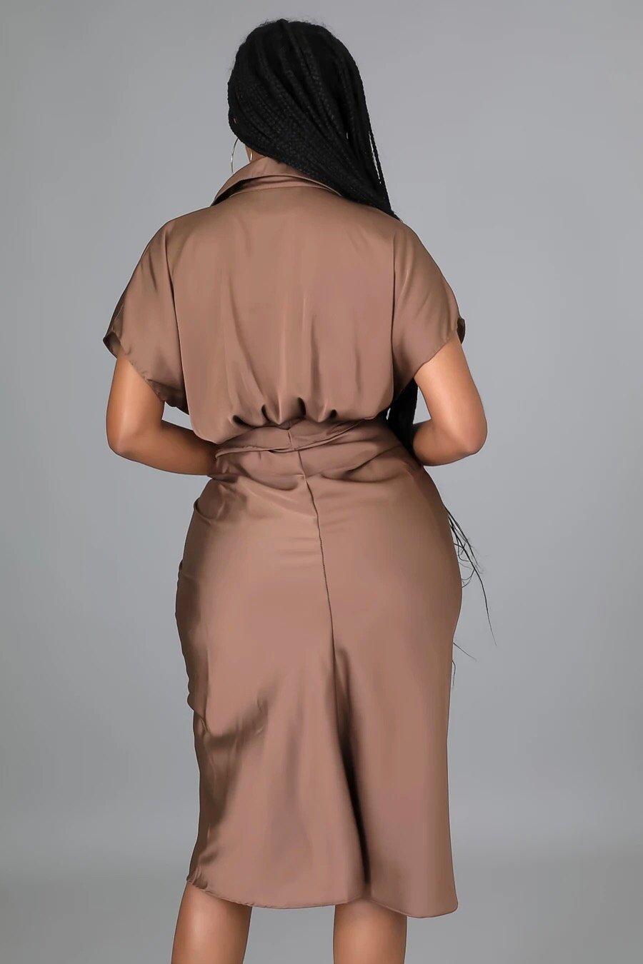 Social Affair Draped Satin Midi Dress Chocolate - Ali’s Couture