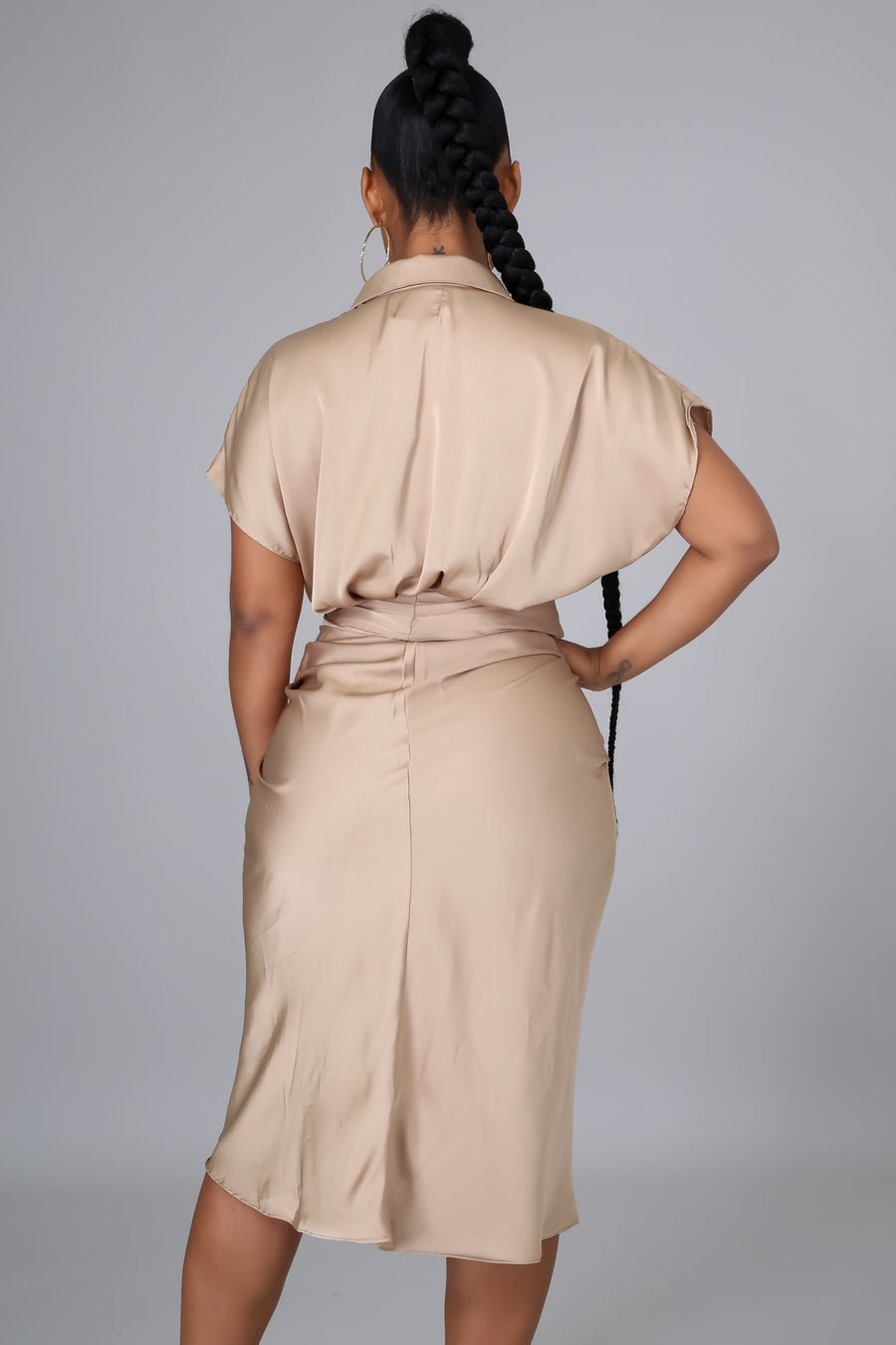 Social Affair Draped Satin Midi Dress Gold - FINAL SALE - Ali’s Couture