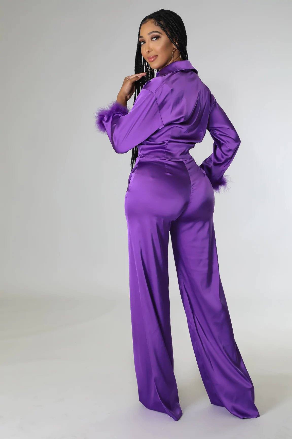 Stellar Satin Pant Set Purple - Ali’s Couture