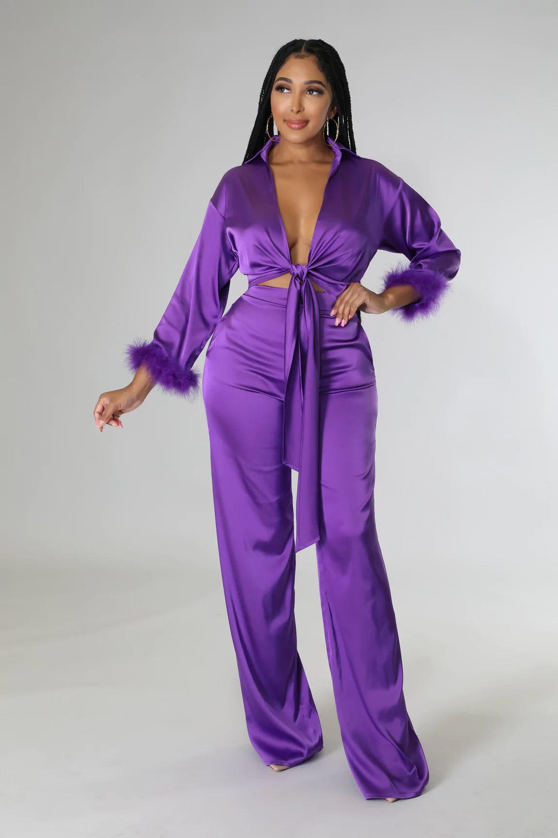 Stellar Satin Pant Set Purple - Ali’s Couture