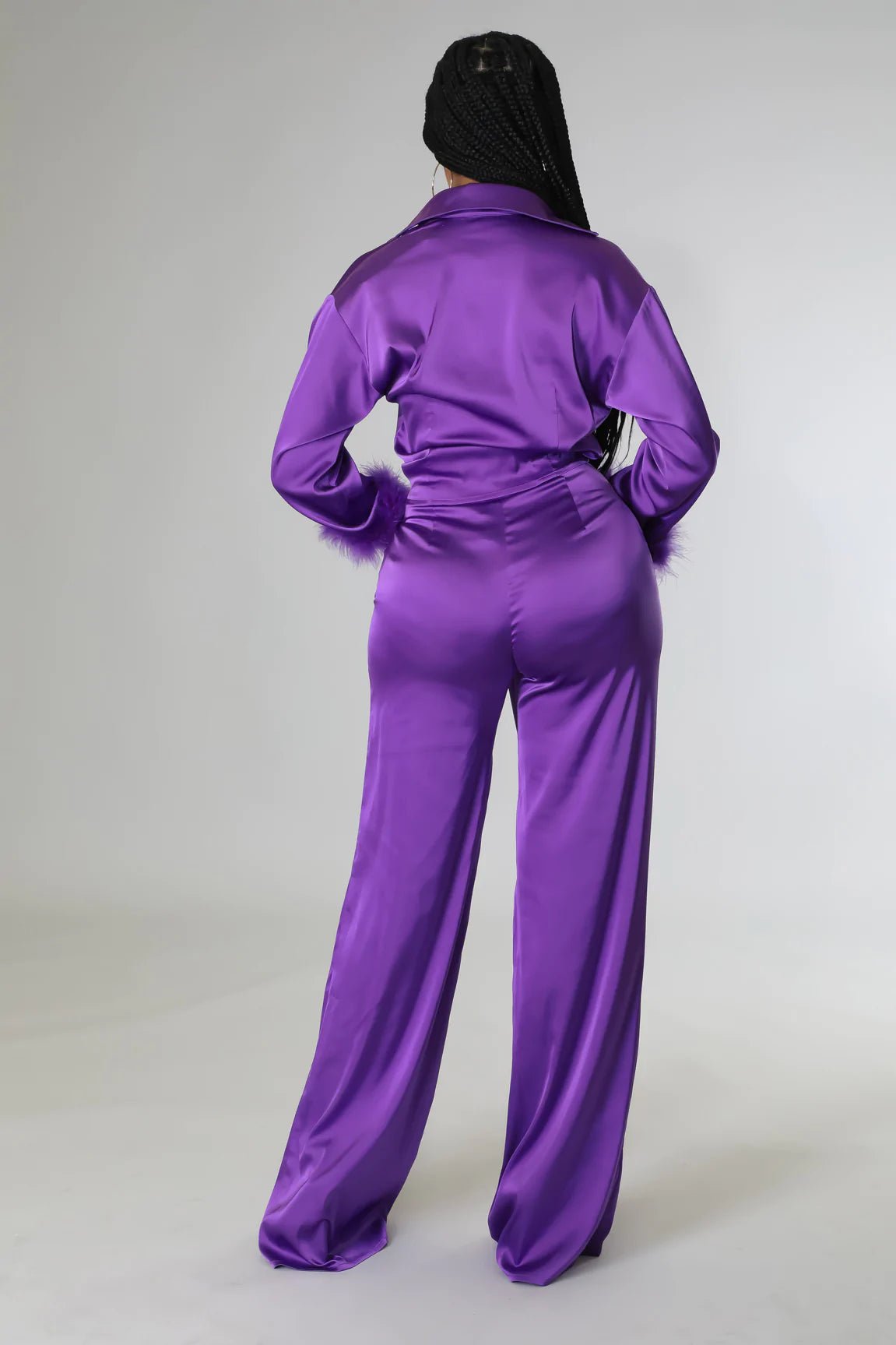 Stellar Satin Pant Set Purple - Ali’s Couture