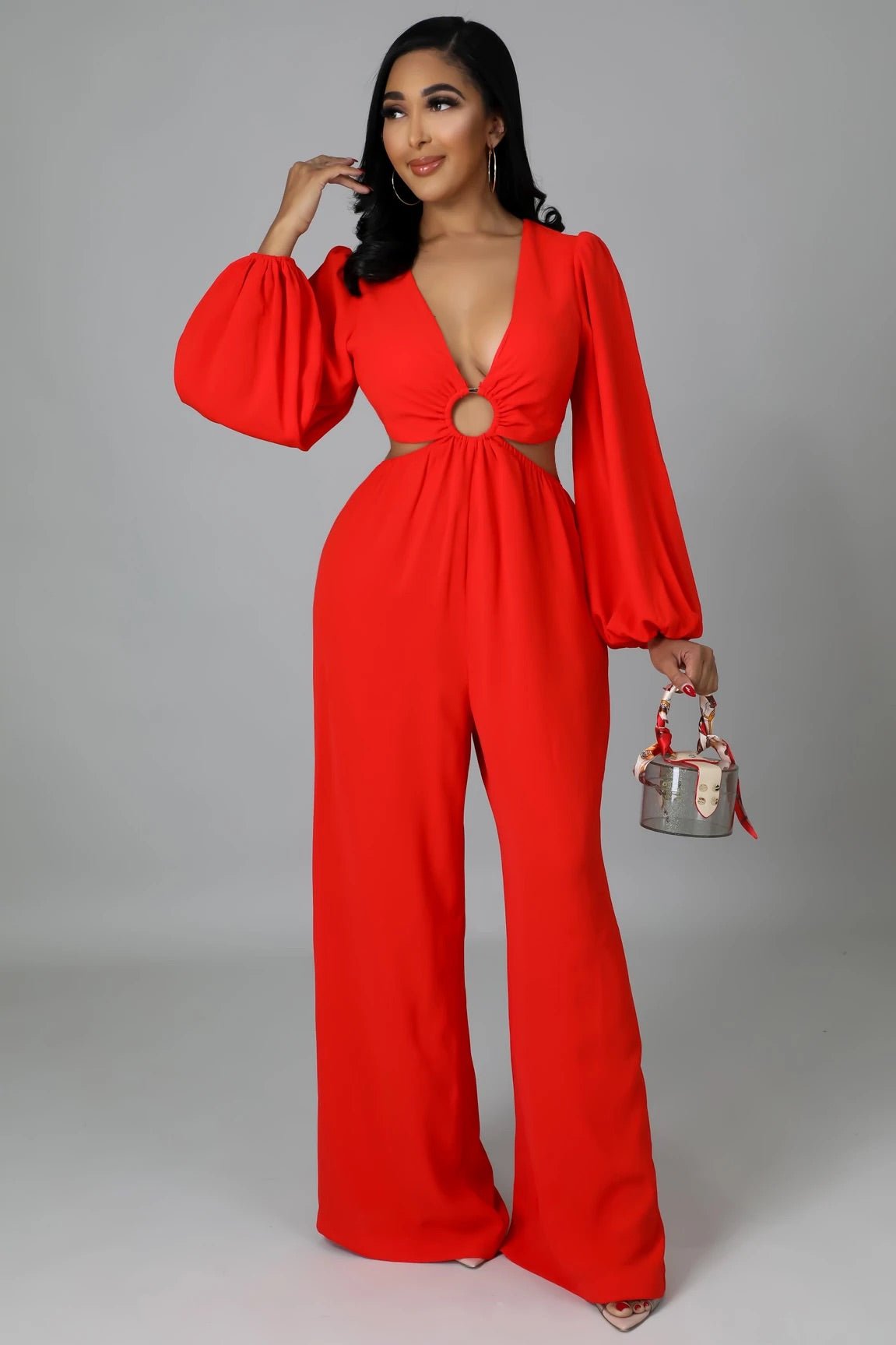 Sweet Temptation Cutout Wide Leg Jumpsuit Red - Ali’s Couture