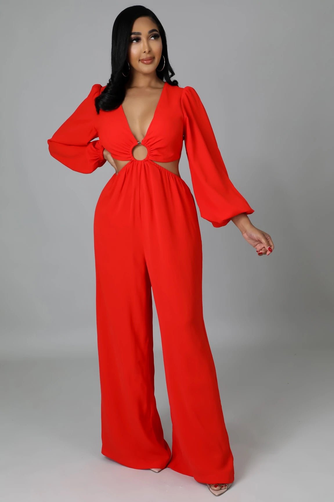 Sweet Temptation Cutout Wide Leg Jumpsuit Red - Ali’s Couture