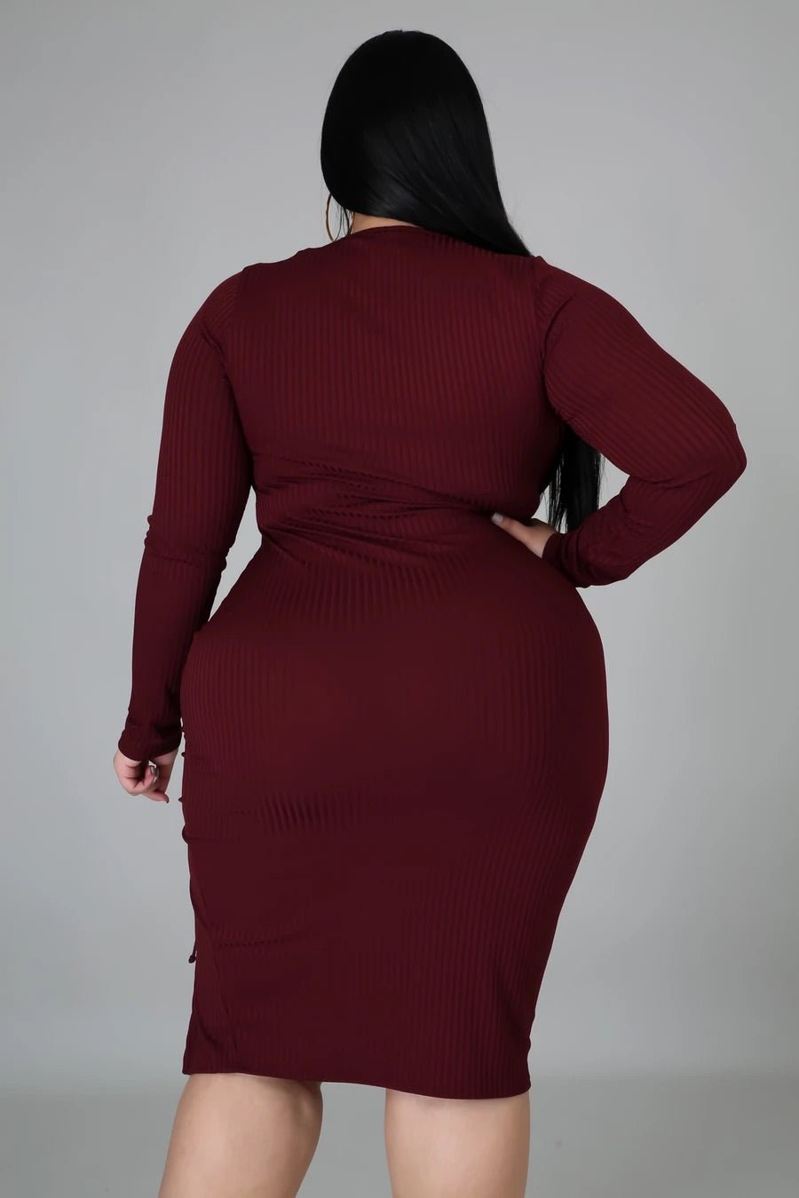 Total Wine Ruched Midi Dress Burgundy (Curvy) - FINAL SALE - Ali’s Couture