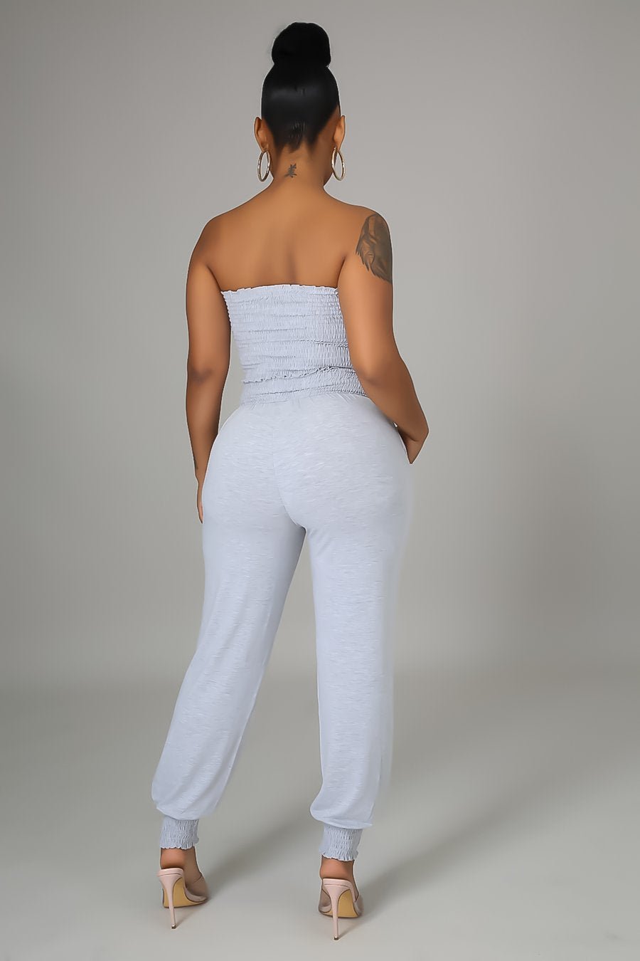 Tyra Strapless Pant Set Heather Grey - Ali’s Couture