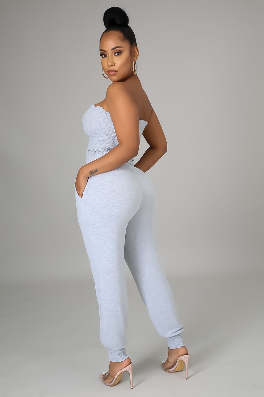 Tyra Strapless Pant Set Heather Grey - Ali’s Couture