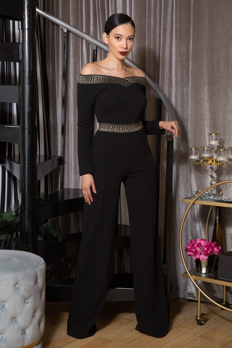 Valentina Greek Off The Shoulder Jumpsuit Black - Ali’s Couture