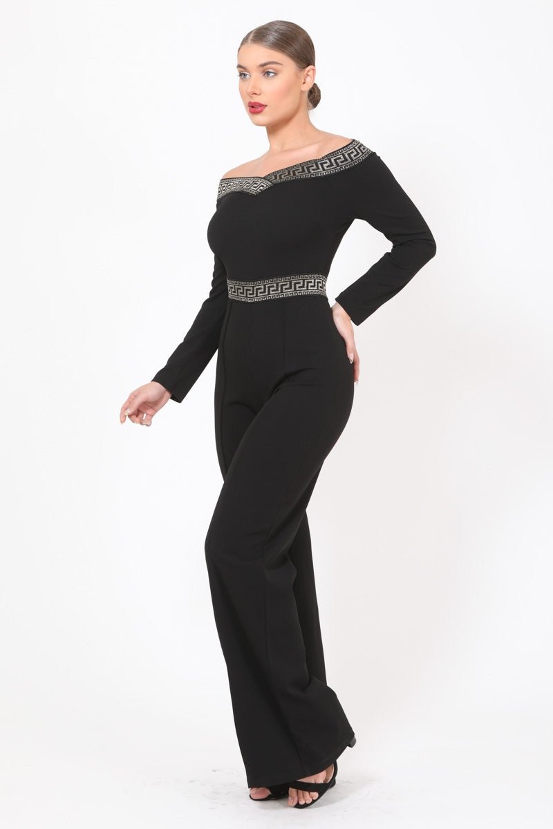 Valentina Greek Off The Shoulder Jumpsuit Black - Ali’s Couture
