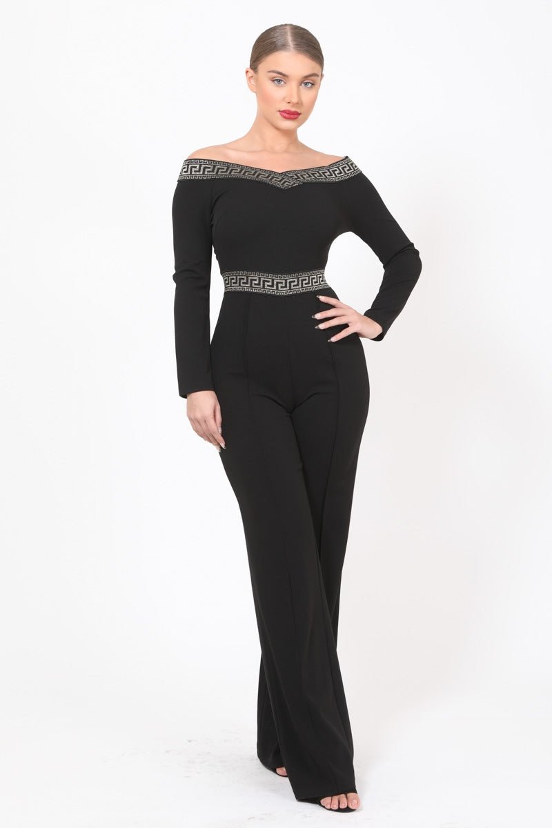 Valentina Greek Off The Shoulder Jumpsuit Black - Ali’s Couture