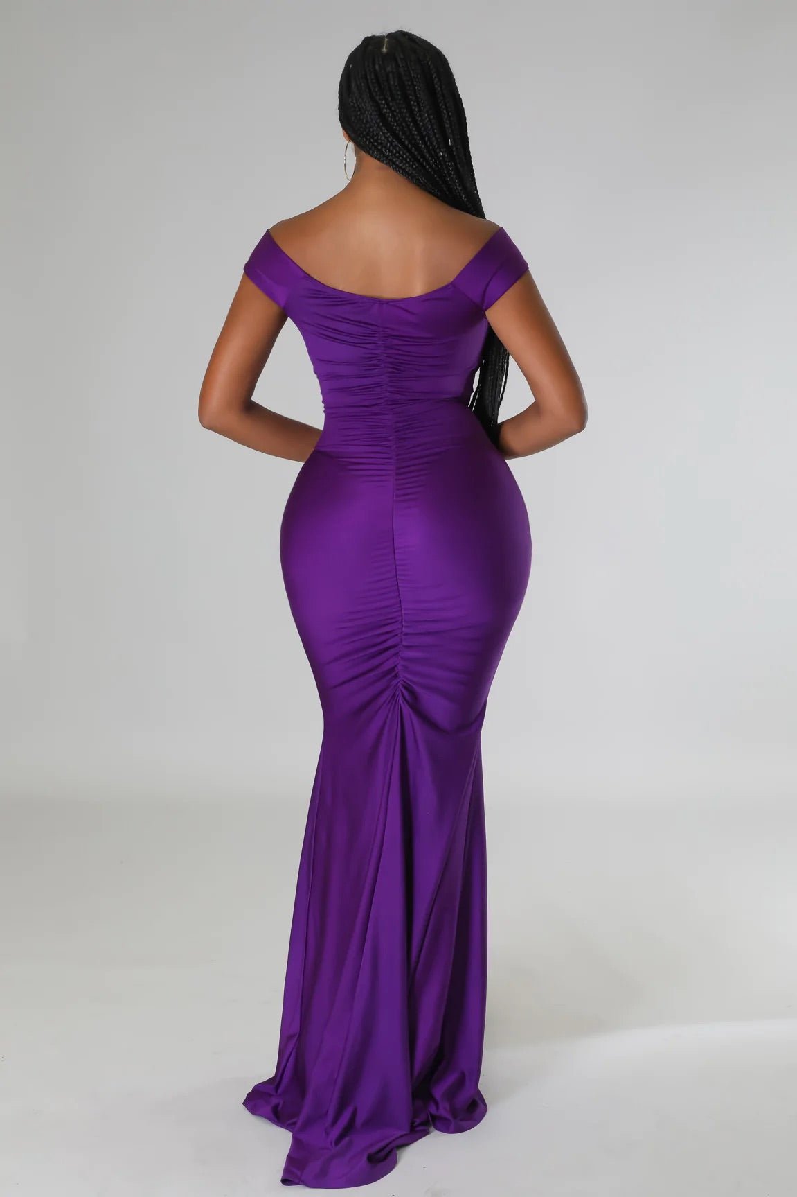 Vanity Off The Shoulder Satin Maxi Dress Purple - FINAL SALE - Ali’s Couture